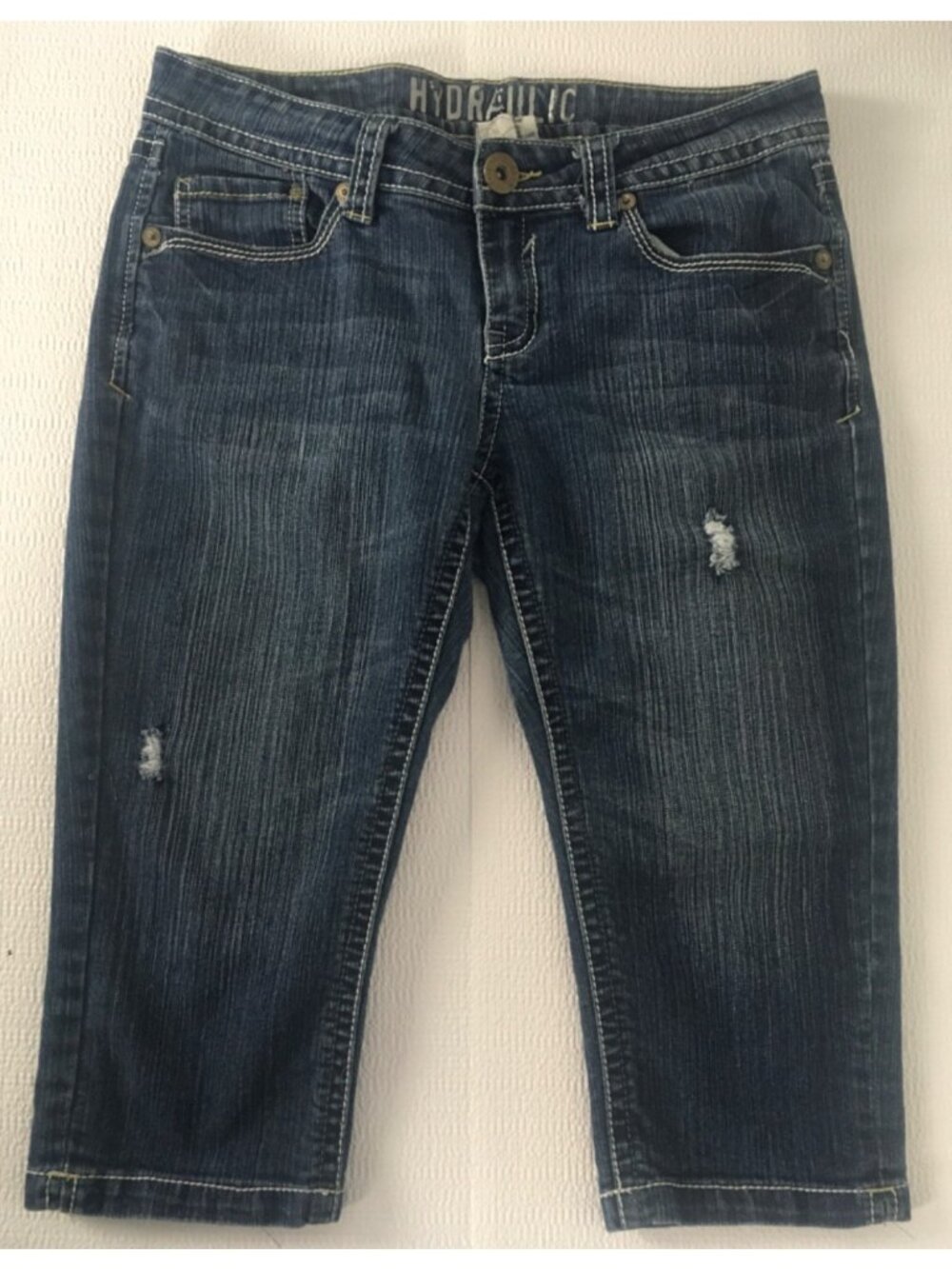 Hydraulic Capri Shorts Women Size 11/12 Blue Denim Low Rise Straight Leg Pockets
